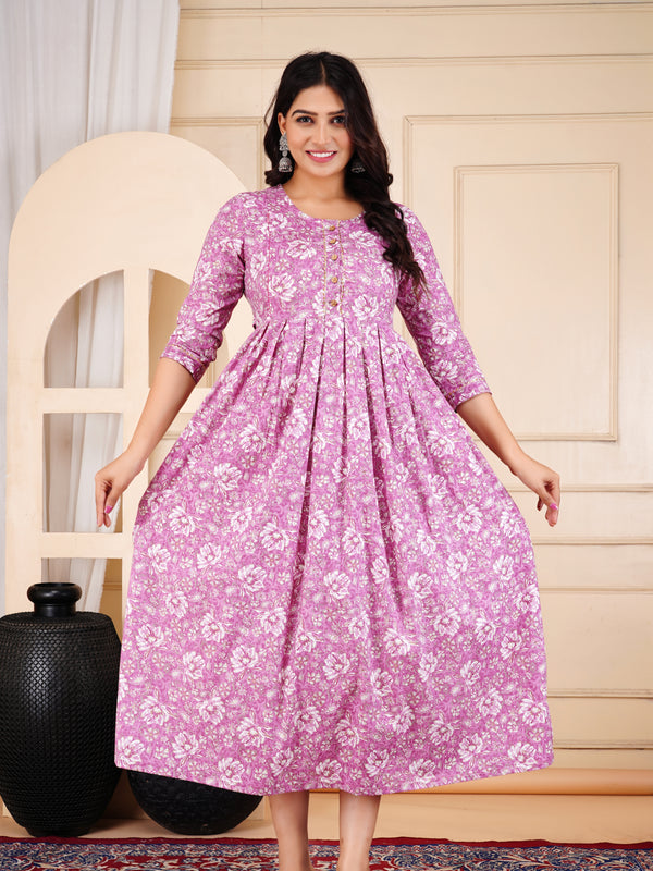 Rosewood Floral Printed Cotton Maternity & Nursing Gown