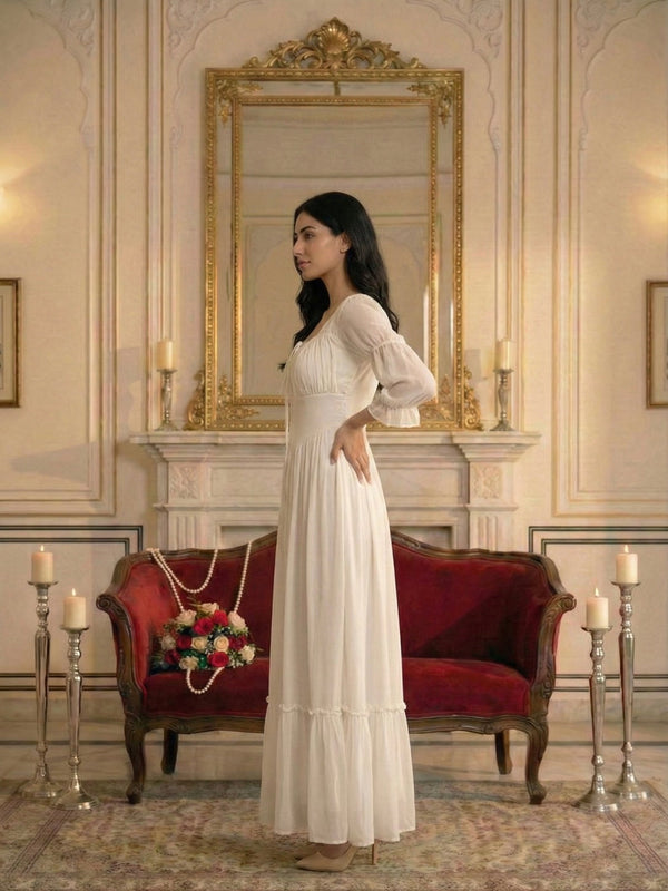 Indolady Snowfall Grace White Party Dress