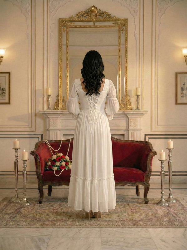 Indolady Snowfall Grace White Party Dress