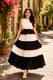 Indolady Black & White Sleeveless Tiered Rayon Dress