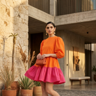 IndoLady Citrus Crush Puff Sleeve Tiered Dress