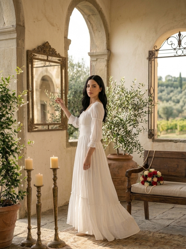 Indolady Snowfall Grace White Party Dress