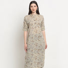 Elegant Beige Floral Cotton Straight Kurti for Women |