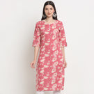 Elegant Pink Floral Cotton Straight Kurti for Women | Summer Casual & Office Wear