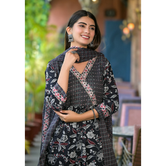 Indolady Black Preet Cotton Suit Set