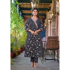 Indolady Black Preet Cotton Suit Set