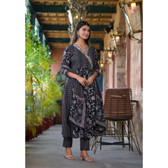 Indolady Black Preet Cotton Suit Set