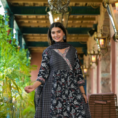 Indolady Black Preet Cotton Suit Set