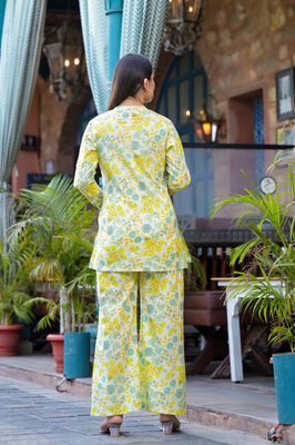 Indolady Yellow Cotton Co-Ord Set