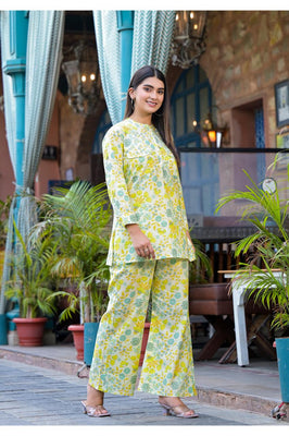 Indolady Yellow Cotton Co-Ord Set
