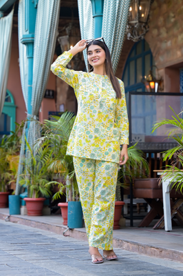 Indolady Yellow Cotton Co-Ord Set