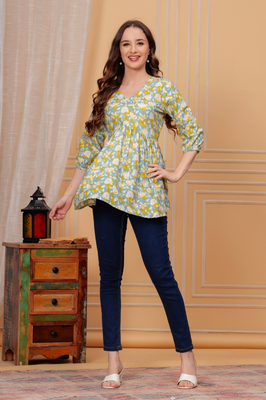 Indolady Cotton Printed Top