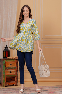 Indolady Cotton Printed Top