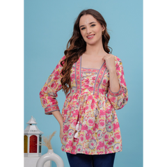 Indolady Pink Printed Top