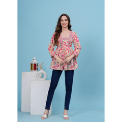 Indolady Pink Printed Top