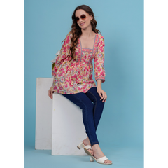 Indolady Pink Printed Top