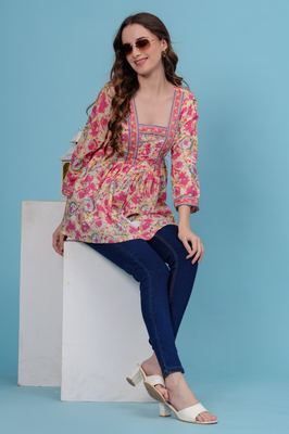 Indolady Pink Printed Top