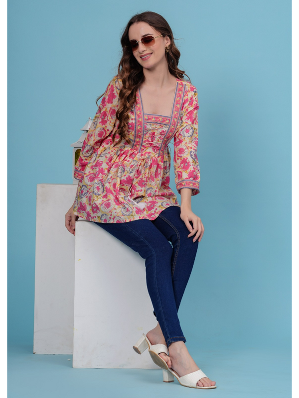 Indolady Pink Printed Top