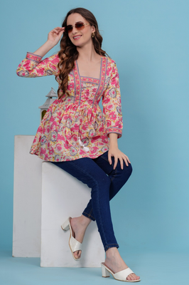 Indolady Pink Printed Top