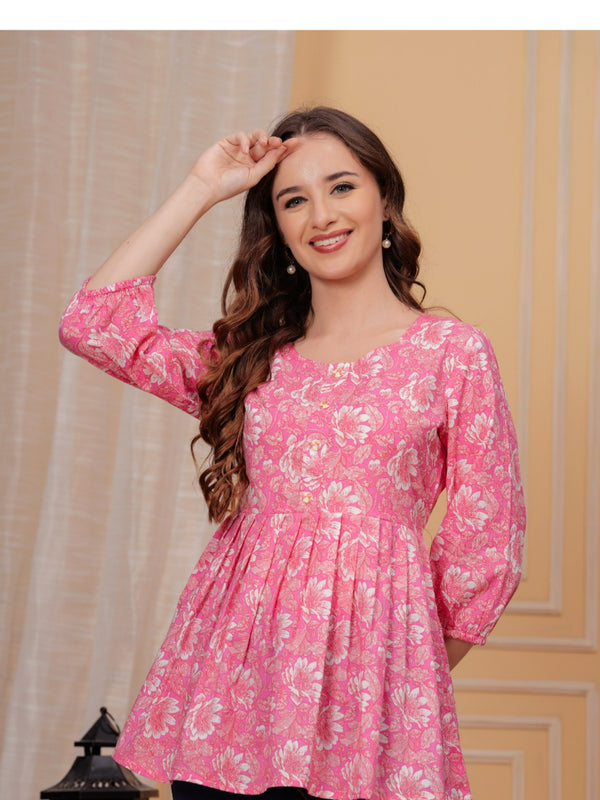 Indolady Pink Printed Top