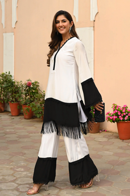 Indolady Black & White Co-ord Set – Premium Rayon Comfort