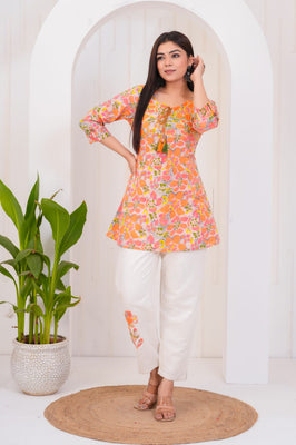 Indolady Orange Patchwork Co-ord Set – Pure Cotton, Chic & Comfortable