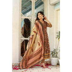 Indolady Brown Full-Flared Anarkali Dupatta Suit Set – Pure Cotton