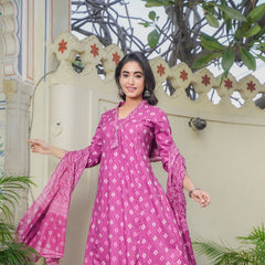 Indolady Pink A-Line Suit Set with Palazzo – Pure Cotton