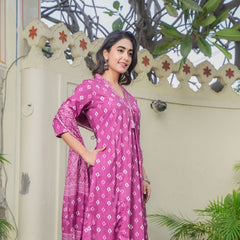 Indolady Pink A-Line Suit Set with Palazzo – Pure Cotton