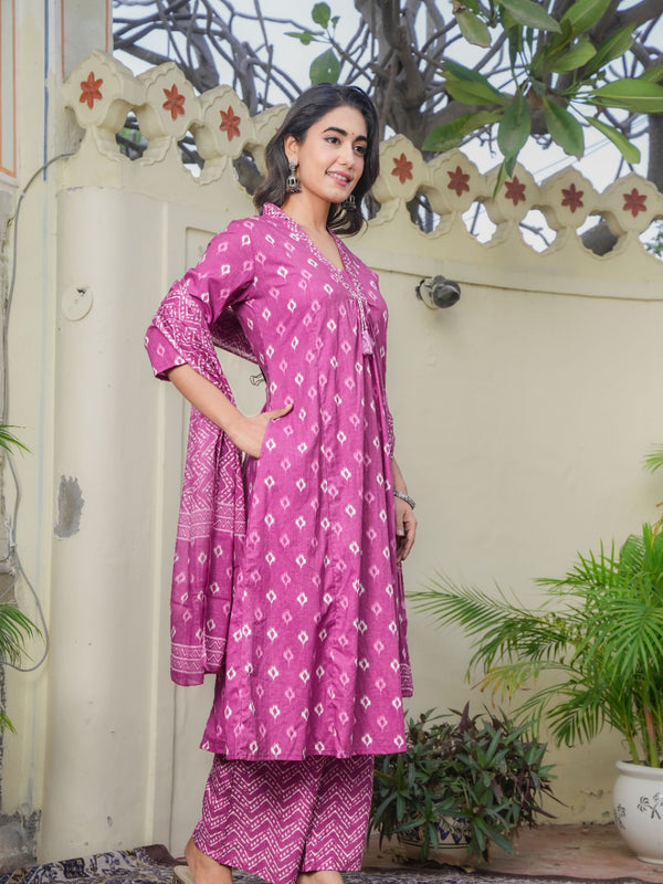 Indolady Pink A-Line Suit Set with Palazzo – Pure Cotton