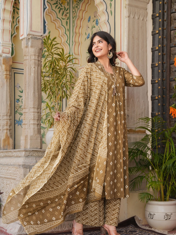 Indolady Brown A-Line Suit Set with Palazzo – Pure Cotton