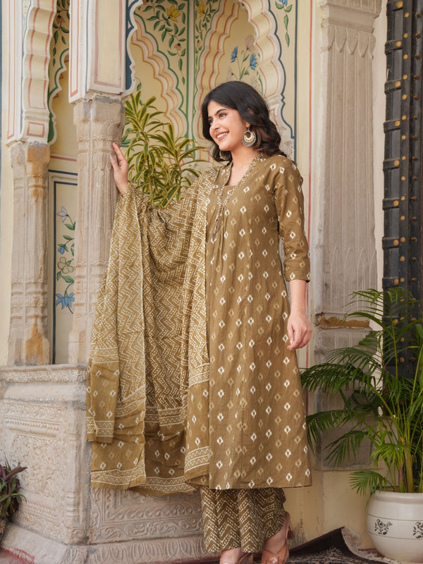 Indolady Brown A-Line Suit Set with Palazzo – Pure Cotton