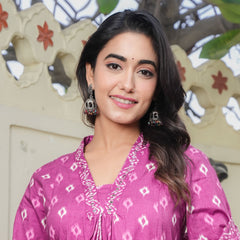 Indolady Pink A-Line Suit Set with Palazzo – Pure Cotton