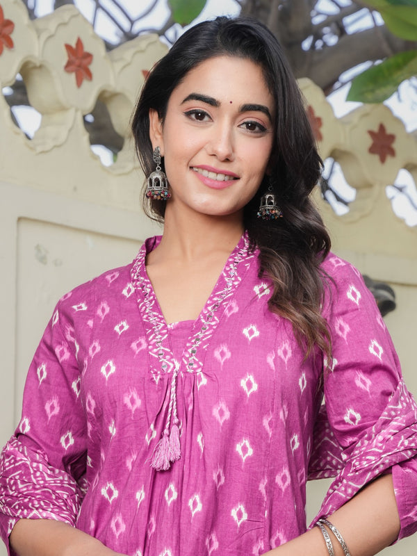 Indolady Pink A-Line Suit Set with Palazzo – Pure Cotton