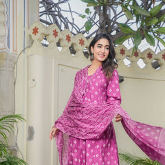 Indolady Pink A-Line Suit Set with Palazzo – Pure Cotton