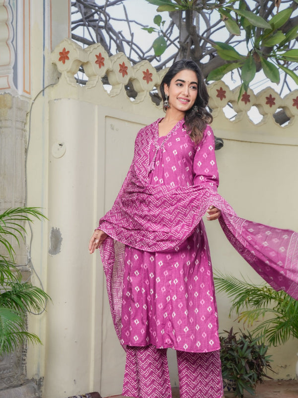 Indolady Pink A-Line Suit Set with Palazzo – Pure Cotton