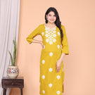 Radiant Mustard Cotton Chikankari Kurti | Handcrafted Embroidery