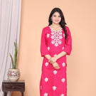 Graceful Pink Cotton Chikankari Kurti | Elegant Embroidered Straight Fit |