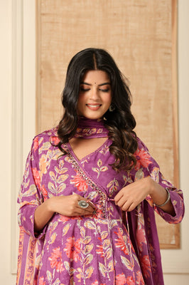 Phoolwari Hand-Embroidered Angrakha Suit Set – Indolady