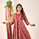 Hand embroidered crimson Anarkali dress