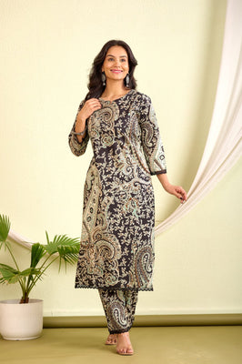 Indolady Black Printed Co-ord Set – Premium Cotton