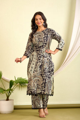 Indolady Black Printed Co-ord Set – Premium Cotton