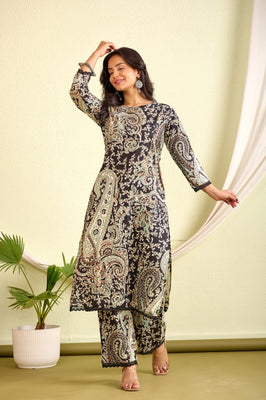 Indolady Black Printed Co-ord Set – Premium Cotton