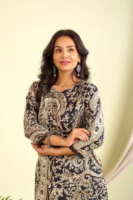 Indolady Black Printed Co-ord Set – Premium Cotton