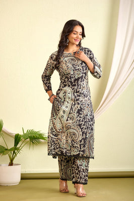 Indolady Black Printed Co-ord Set – Premium Cotton