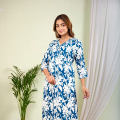 Indolady Ocean Bloom Rayon Co-Ord Set | Elegant Floral Comfort Wear