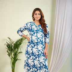 Indolady Ocean Bloom Rayon Co-Ord Set | Elegant Floral Comfort Wear