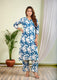 Indolady Ocean Bloom Rayon Co-Ord Set | Elegant Floral Comfort Wear