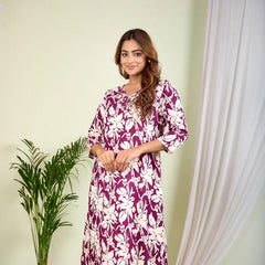 Indolady Maroon Rayon Co-Ord Set | Elegant Floral Comfort Wear