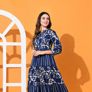 Indolady Cotton Flares Long Tyre-Style Dress – Elegant Blue